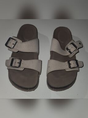 Women's Madden Girl Double-Buckle Slide Sandals in Light Taupe Size 8